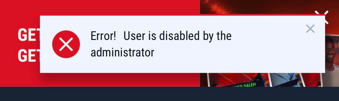 Captura de pantalla mostrando el bloqueo de cuenta en Casinado