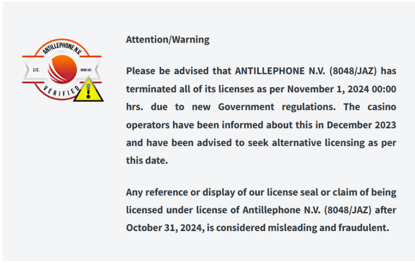 Correo de Antillephone N.V. confirmando que la licencia es fraudulenta